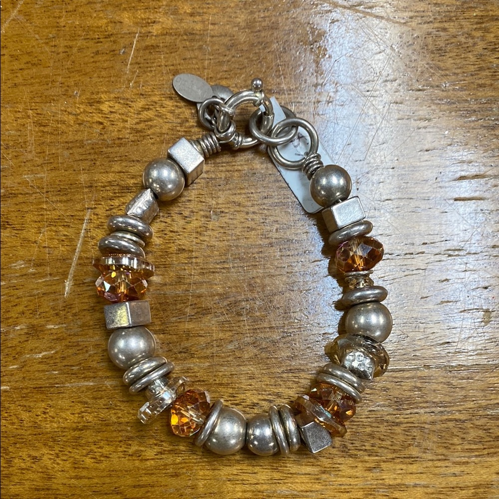 Angel Silver and Brown Beaded Bracelet with Charm